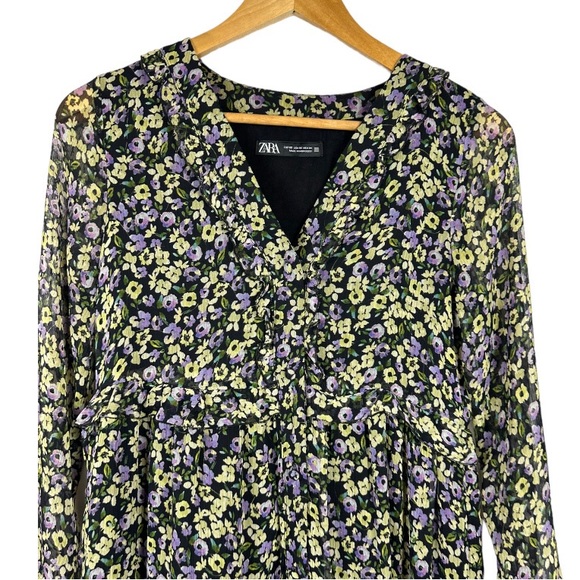 Zara Floral Print Button Down Dress Size XS - Picture 3 of 8